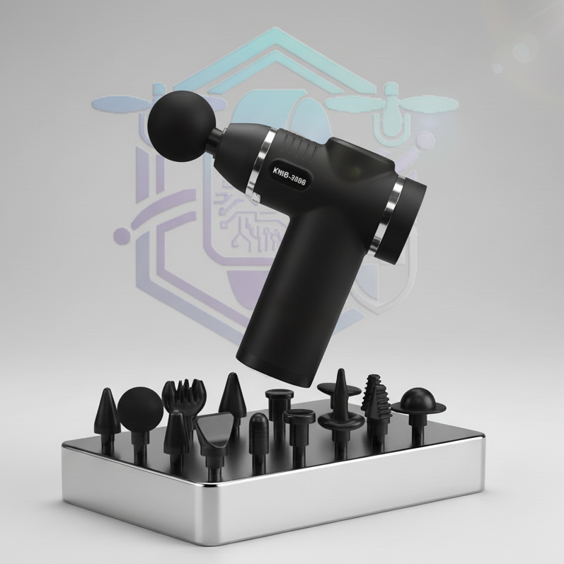 Pistola de Masaje Muscular Portátil con 12 Cabezales Intercambiables