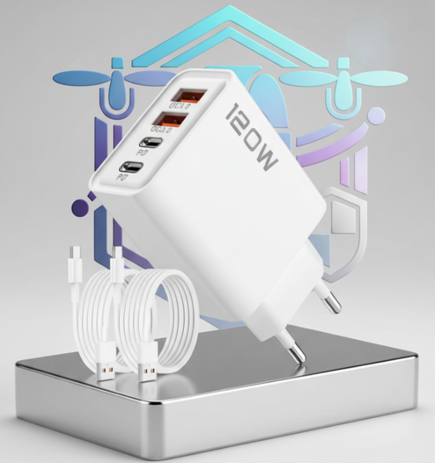 Cargador Rápido 120W PD con 4 Puertos USB-C y USB-A
