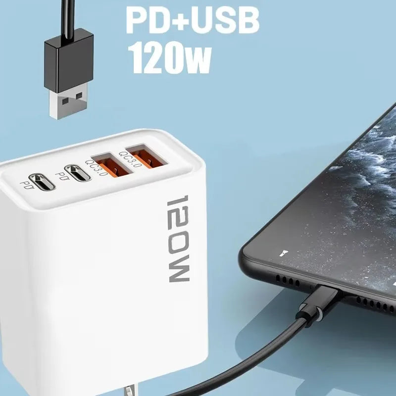 Cargador Rápido 120W PD con 4 Puertos USB-C y USB-A